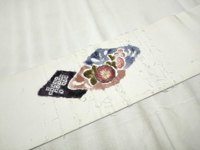平和屋着物●九寸名古屋帯　髭紬　辻が花　正絹　逸品　CABD0700hy
