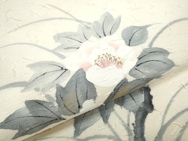 平和屋着物●九寸名古屋帯 作家物 手描き 髭紬 枝牡丹 金彩 正絹 逸品 CABD0702hy