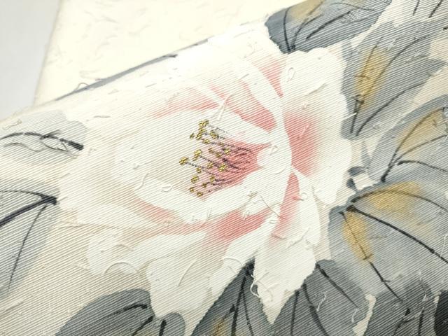 平和屋着物●九寸名古屋帯 作家物 手描き 髭紬 枝牡丹 金彩 正絹 逸品 CABD0702hy