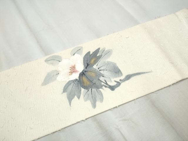 平和屋着物●九寸名古屋帯 作家物 手描き 髭紬 枝牡丹 金彩 正絹 逸品 CABD0702hy