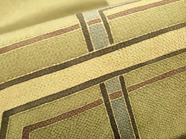 平和屋着物●九寸名古屋帯　幾何学文様　金彩　鬼しぼ縮緬　正絹　逸品　CABD0703hy