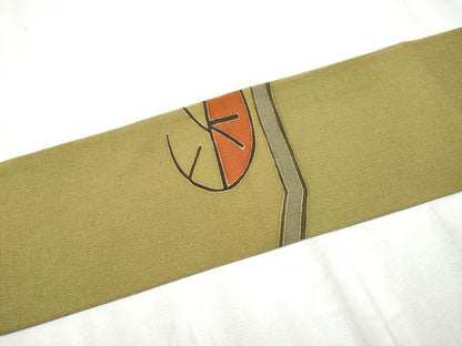 平和屋着物●九寸名古屋帯　幾何学文様　金彩　鬼しぼ縮緬　正絹　逸品　CABD0703hy
