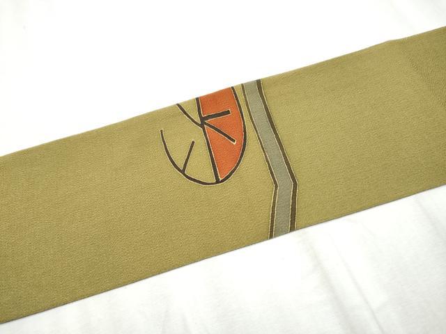 平和屋着物●九寸名古屋帯　幾何学文様　金彩　鬼しぼ縮緬　正絹　逸品　CABD0703hy
