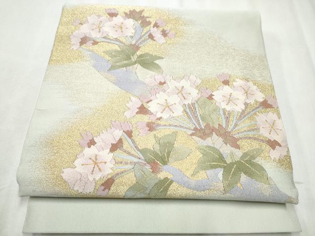 平和屋着物●爪掻き本綴れ　八寸名古屋帯　枝桜文　金糸　正絹　逸品　CABD0704hy