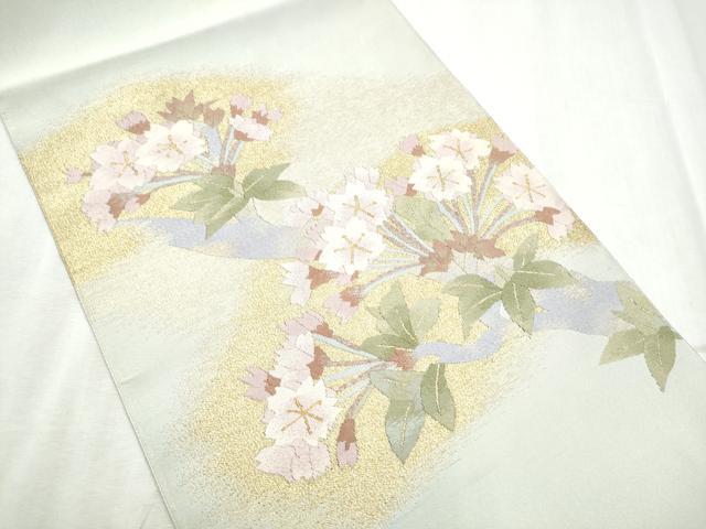 平和屋着物●爪掻き本綴れ　八寸名古屋帯　枝桜文　金糸　正絹　逸品　CABD0704hy