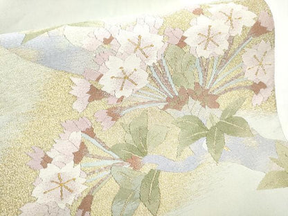 平和屋着物●爪掻き本綴れ　八寸名古屋帯　枝桜文　金糸　正絹　逸品　CABD0704hy