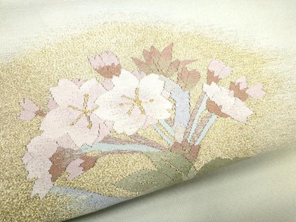 平和屋着物●爪掻き本綴れ　八寸名古屋帯　枝桜文　金糸　正絹　逸品　CABD0704hy