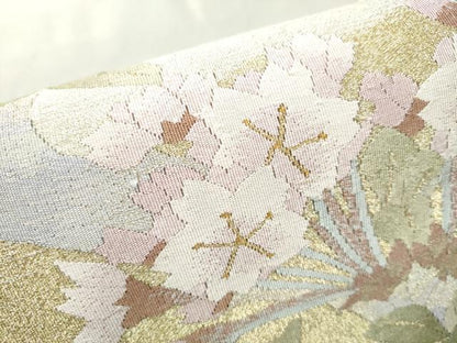 平和屋着物●爪掻き本綴れ　八寸名古屋帯　枝桜文　金糸　正絹　逸品　CABD0704hy