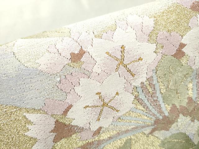 平和屋着物●爪掻き本綴れ　八寸名古屋帯　枝桜文　金糸　正絹　逸品　CABD0704hy