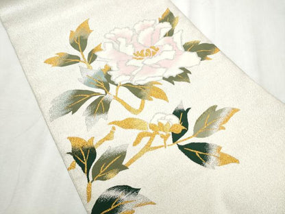平和屋着物●爪掻き本綴れ　八寸名古屋帯　枝牡丹　金銀糸　正絹　逸品　CABD0706hy
