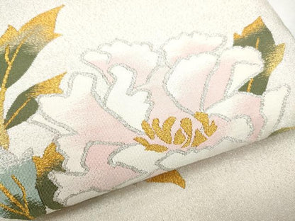平和屋着物●爪掻き本綴れ　八寸名古屋帯　枝牡丹　金銀糸　正絹　逸品　CABD0706hy