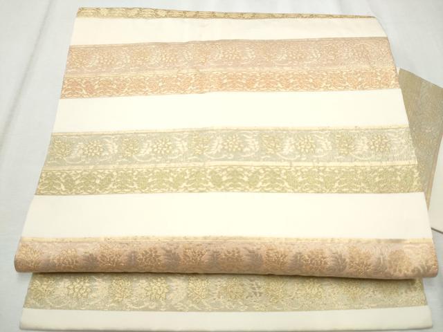 平和屋着物●九寸名古屋帯　横段更紗花文　金糸　正絹　逸品　CABD0707hy