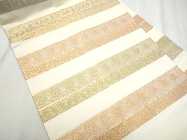 平和屋着物●九寸名古屋帯　横段更紗花文　金糸　正絹　逸品　CABD0707hy