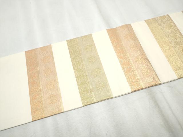 平和屋着物●九寸名古屋帯　横段更紗花文　金糸　正絹　逸品　CABD0707hy