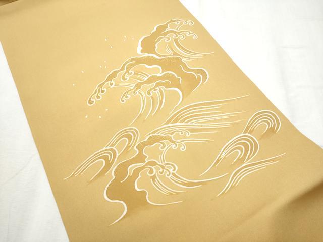 平和屋着物●塩瀬　九寸開き名古屋帯　作家物　ろうけつ染　流水文　金糸　正絹　逸品　CABD0709hy