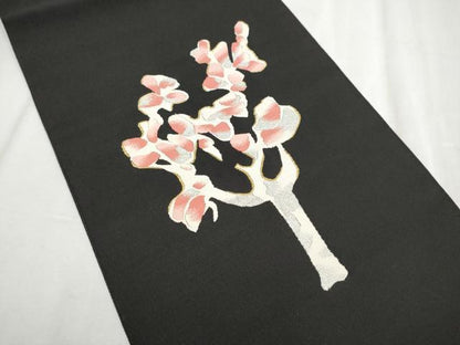 平和屋着物●爪掻き本綴れ　八寸名古屋帯　枝葉文　黒地　金銀糸　正絹　逸品　CABD0710hy