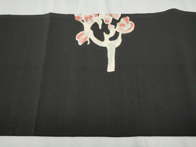 平和屋着物●爪掻き本綴れ　八寸名古屋帯　枝葉文　黒地　金銀糸　正絹　逸品　CABD0710hy