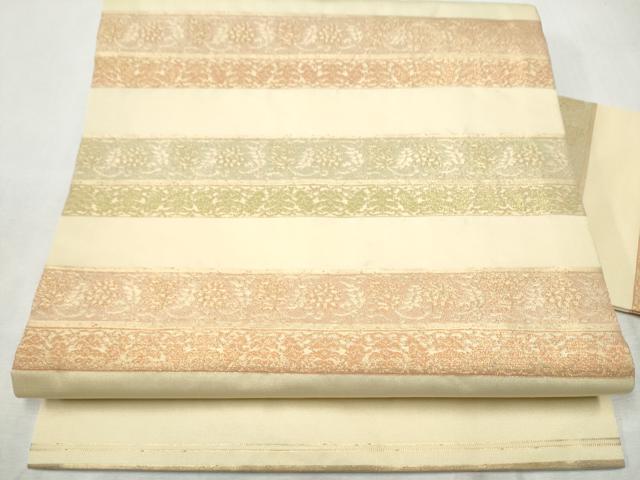 平和屋着物●九寸名古屋帯　横段文　金糸　正絹　逸品　CABD0715hy