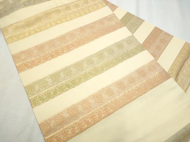 平和屋着物●九寸名古屋帯　横段文　金糸　正絹　逸品　CABD0715hy
