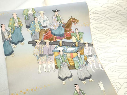 平和屋着物●染色作家　青木龍雲　塩瀬　九寸名古屋帯　人物流水文　金彩　正絹　逸品　CABD0716hy