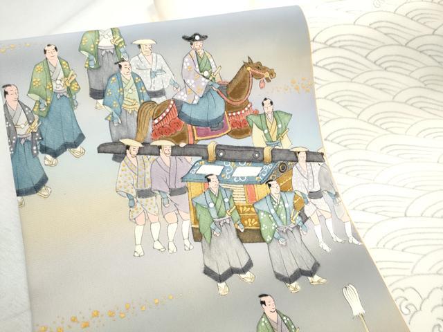 平和屋着物●染色作家　青木龍雲　塩瀬　九寸名古屋帯　人物流水文　金彩　正絹　逸品　CABD0716hy