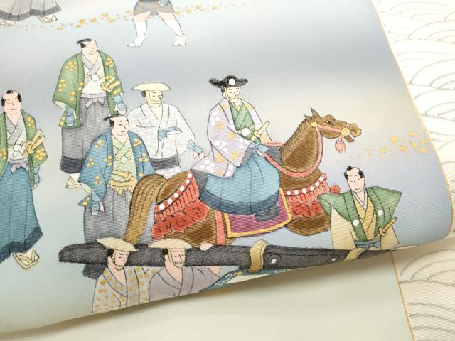 平和屋着物●染色作家　青木龍雲　塩瀬　九寸名古屋帯　人物流水文　金彩　正絹　逸品　CABD0716hy