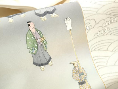平和屋着物●染色作家　青木龍雲　塩瀬　九寸名古屋帯　人物流水文　金彩　正絹　逸品　CABD0716hy