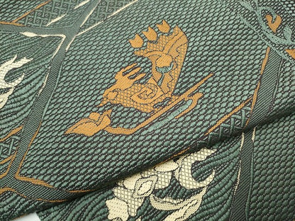 平和屋着物●本場筑前博多織 八寸名古屋帯 花鳥文 正絹 逸品 CABD0718hy