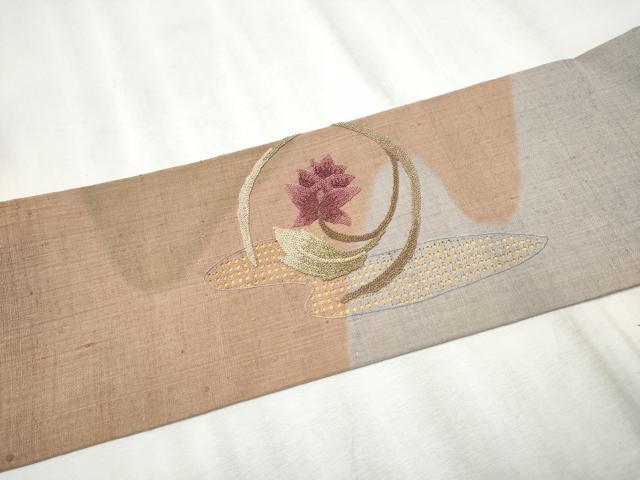 平和屋着物●中国三大刺繍　スワトウ相良刺繍　総刺繍　九寸名古屋帯　紬地　花唐草文　正絹　逸品　CABD0719hy