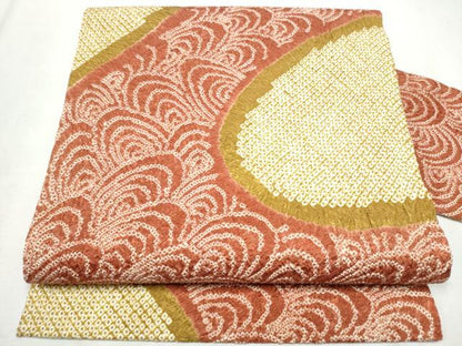 平和屋着物●名門 藤娘きぬたや・総絞り 九寸名古屋帯 流水文 正絹 逸品 CABD0720hy