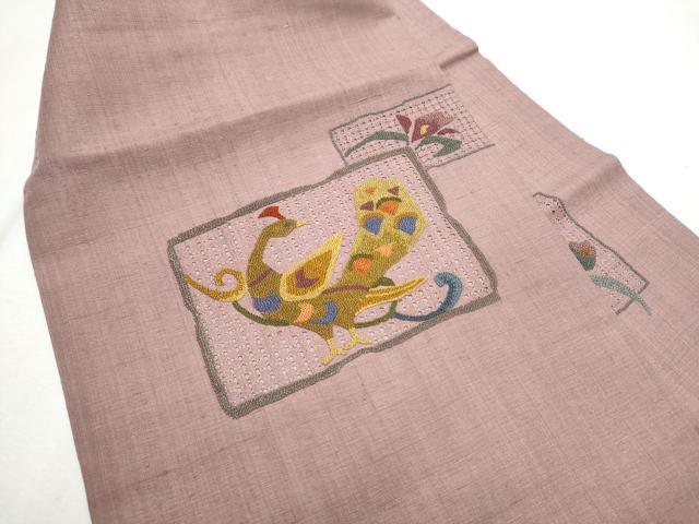 平和屋着物●中国三大刺繍　スワトウ相良刺繍　九寸名古屋帯　紬地　色紙孔雀花文　正絹　逸品　CABD0723hy
