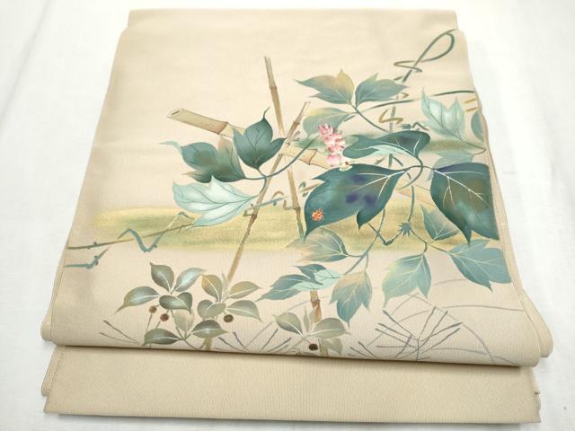 平和屋着物●爪掻き本綴れ　八寸名古屋帯　作家物　てんとう虫　南天藤文　金彩　正絹　逸品　CABD0725hy
