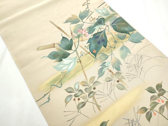 平和屋着物●爪掻き本綴れ　八寸名古屋帯　作家物　てんとう虫　南天藤文　金彩　正絹　逸品　CABD0725hy