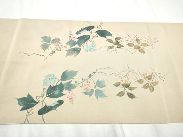 平和屋着物●爪掻き本綴れ　八寸名古屋帯　作家物　てんとう虫　南天藤文　金彩　正絹　逸品　CABD0725hy