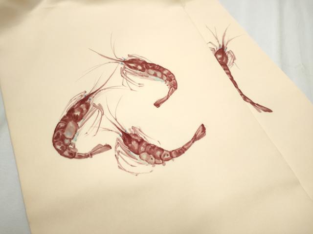 平和屋着物●塩瀬　九寸名古屋帯　作家物　手描き　ろうけつ染　海老　正絹　逸品　CABD0726hy