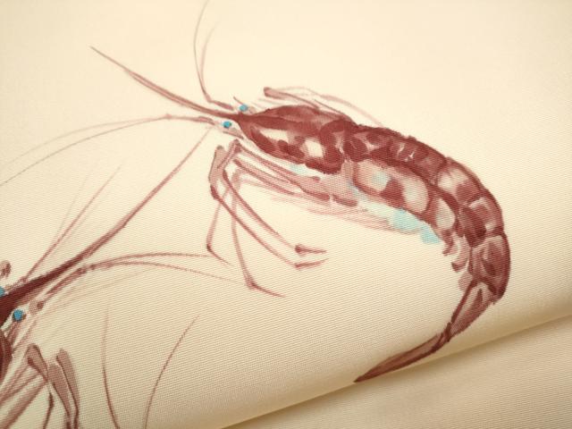 平和屋着物●塩瀬　九寸名古屋帯　作家物　手描き　ろうけつ染　海老　正絹　逸品　CABD0726hy