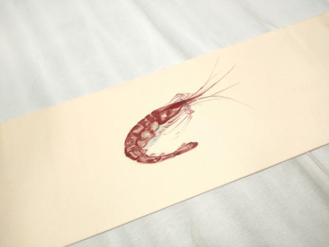 平和屋着物●塩瀬　九寸名古屋帯　作家物　手描き　ろうけつ染　海老　正絹　逸品　CABD0726hy
