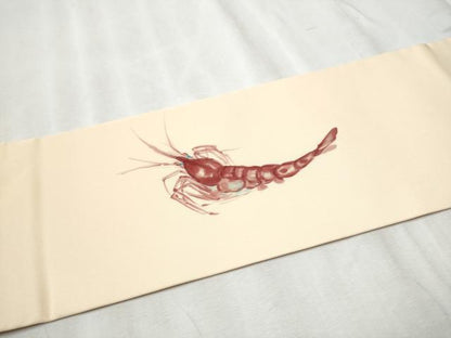平和屋着物●塩瀬　九寸名古屋帯　作家物　手描き　ろうけつ染　海老　正絹　逸品　CABD0726hy