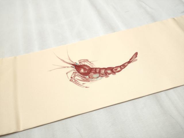 平和屋着物●塩瀬　九寸名古屋帯　作家物　手描き　ろうけつ染　海老　正絹　逸品　CABD0726hy
