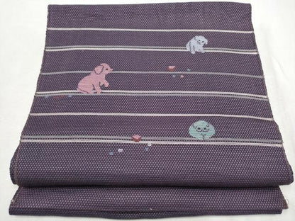 平和屋着物●八寸名古屋帯　犬　正絹　逸品　CABD0727hy