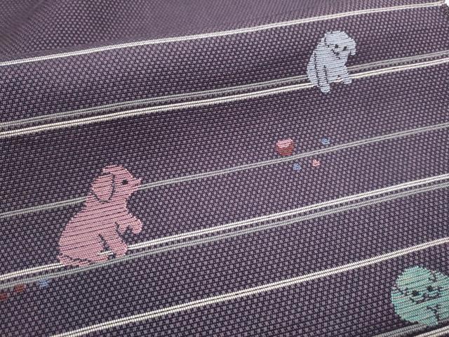 平和屋着物●八寸名古屋帯　犬　正絹　逸品　CABD0727hy
