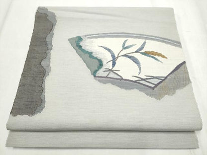 平和屋着物●八寸名古屋帯　すくい織　枝葉文　やまと誂製　正絹　逸品　CABD0728hy