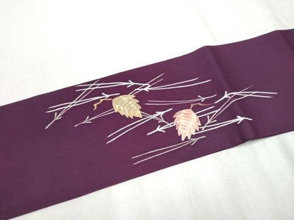 平和屋着物●塩瀬　九寸名古屋帯　こぼれ松葉文　金彩　正絹　逸品　CABD0729hy
