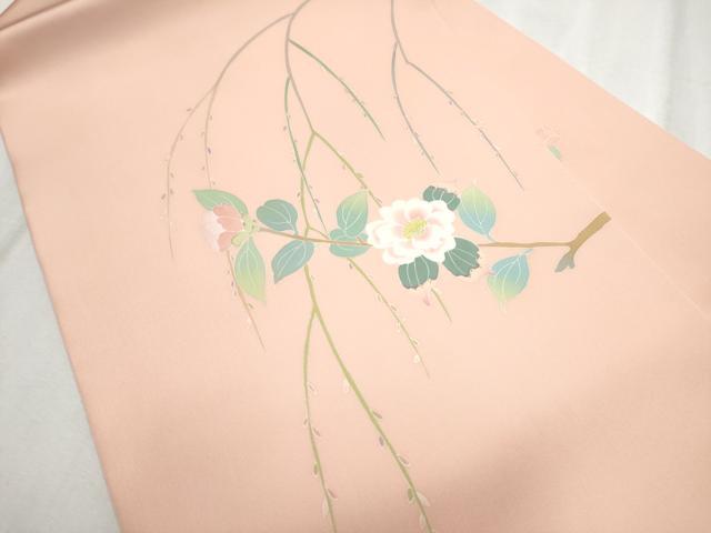 平和屋着物●塩瀬　九寸名古屋帯　友禅　作家物　枝花文　正絹　逸品　CABD0731hy