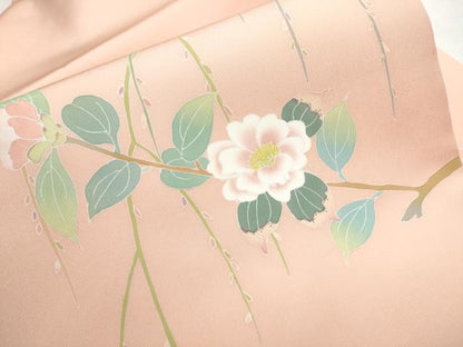 平和屋着物●塩瀬　九寸名古屋帯　友禅　作家物　枝花文　正絹　逸品　CABD0731hy