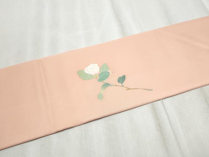 平和屋着物●塩瀬　九寸名古屋帯　友禅　作家物　枝花文　正絹　逸品　CABD0731hy