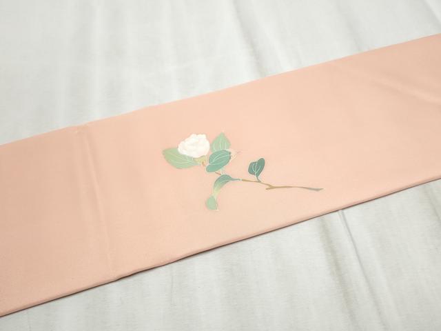 平和屋着物●塩瀬　九寸名古屋帯　友禅　作家物　枝花文　正絹　逸品　CABD0731hy