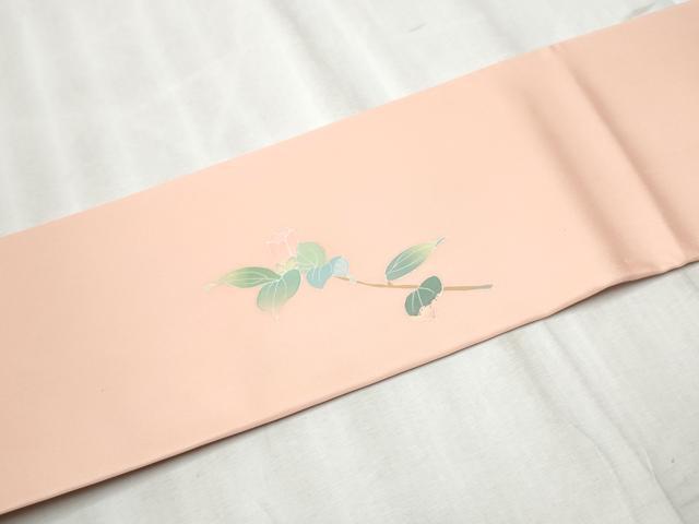平和屋着物●塩瀬　九寸名古屋帯　友禅　作家物　枝花文　正絹　逸品　CABD0731hy