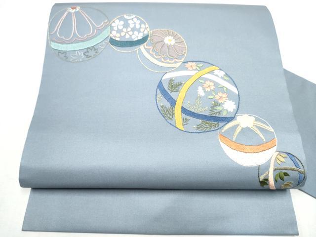 平和屋着物●九寸名古屋帯　総刺繍　花毬文　金糸　正絹　逸品　CABD0733hy