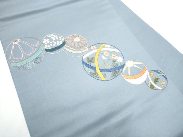 平和屋着物●九寸名古屋帯　総刺繍　花毬文　金糸　正絹　逸品　CABD0733hy